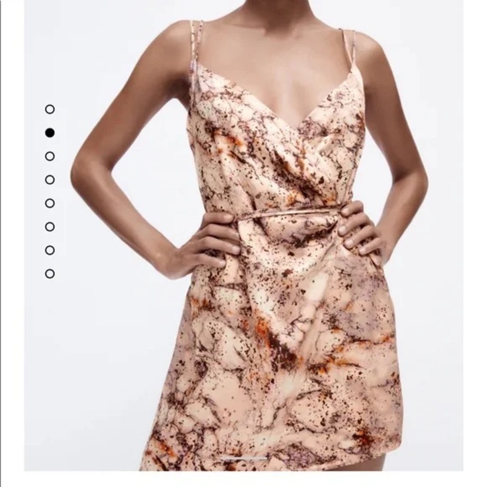 Zara Satin Marble Pink Tie Dress